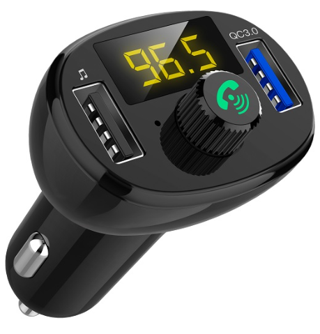 TRANSMISSOR AUTO FM 12/24V C/ MP3-USB-BLUETOOTH + MÃOS LIVRES + CARREG. RÁPIDO USB (QC3.0)