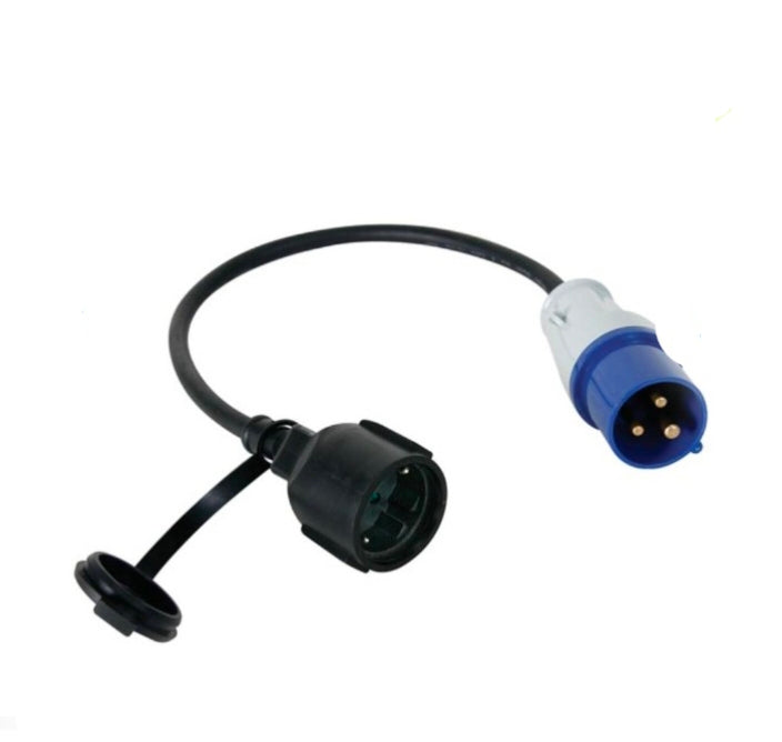 CABO ADAPTADOR FICHA CEE 3 POLOS MACHO -> FICHA SCHUKO FEMEA (40cm)