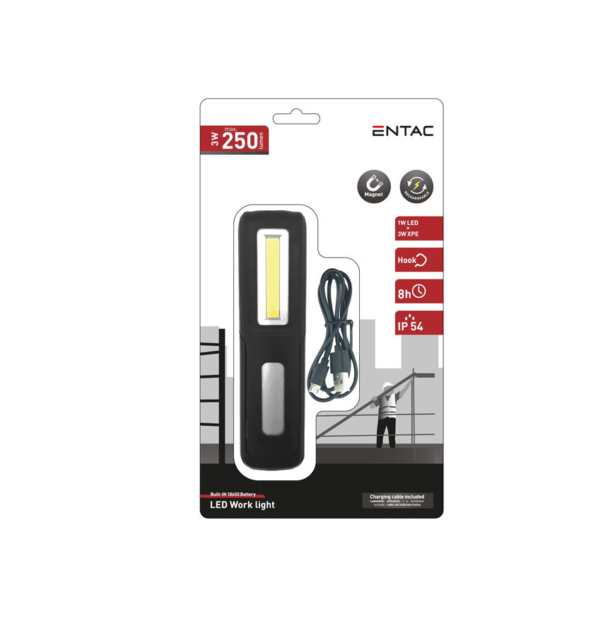 LANTERNA ENTAC LED 3W TRABALHO RECARREGÁVEL