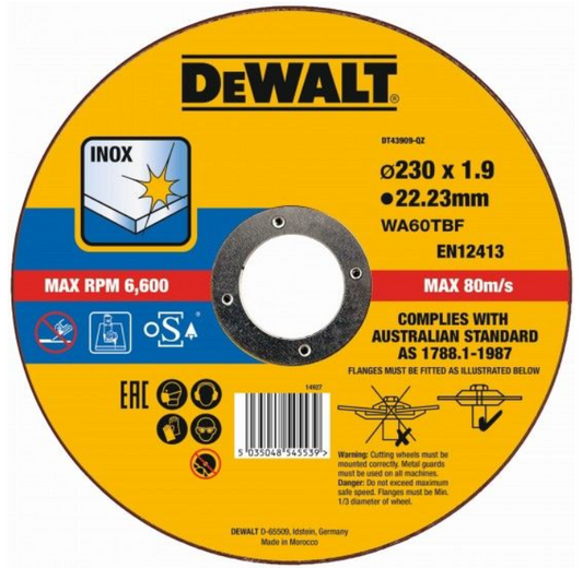 DISCO DEWALT 230 X 1.9mm CORTE INOX