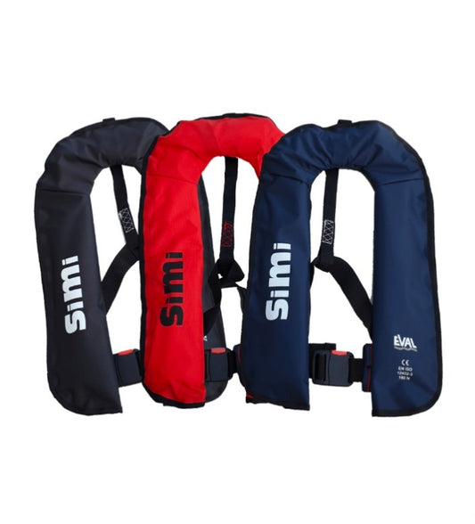 COLETE SALVA-VIDAS INSUFLÁVEL ISO SIMI 150 NW AUTOMÁTICO (PRETO, VERMELHO OU AZUL)