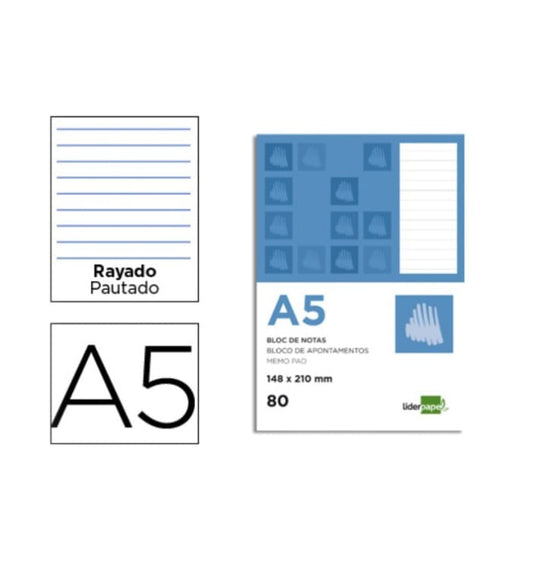 BLOCO DE APONTAMENTOS A5 80 FOLHAS PAUTADO - LIDER PAPEL