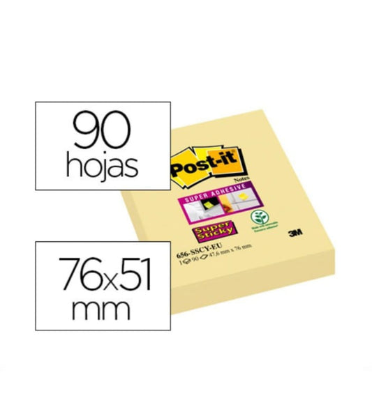 BLOCO DE NOTAS ADESIVAS POST-IT SUPER STICKY 51 X 76MM COM 90 FOLHAS AMARELO