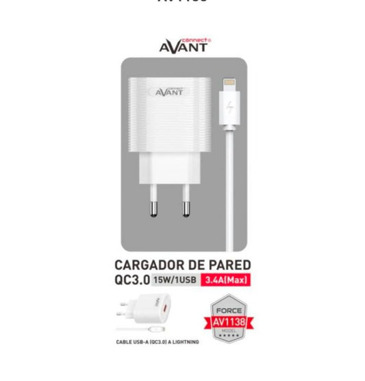 CARREGADOR ENERGIA AV1141 USB 18W 3.4A QC3.0 + CABO LIGHTNING - AVANTCONNECT