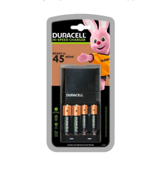 CARREGADOR PILHAS NI-MH (AA/AAA) HI-SPEED C/ 2 PILHAS REC. AA 1300mAh + 2 AAA 750mAh - DURACELL